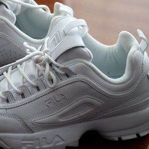 All white Fila Disruptor